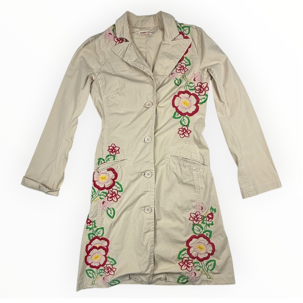 Johnny Was Shirt Dress Women Small Beige Good Embroidered Floral Boho Jacket